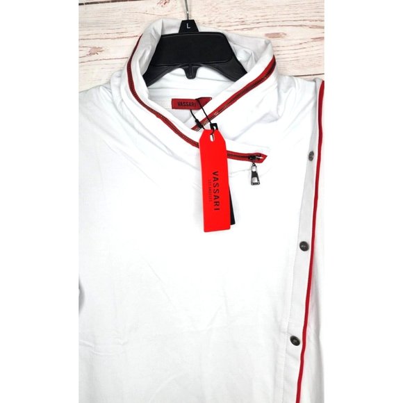 Vassari Los Angeles High Zipper Collar Large Red White Designer Shirt - Picture 3 of 10